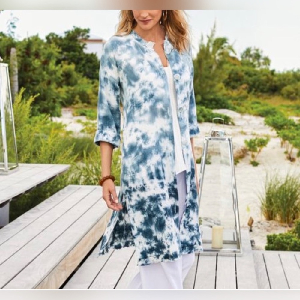 Soft Surroundings Islander Jacket - Waterfall Tie Dye - M